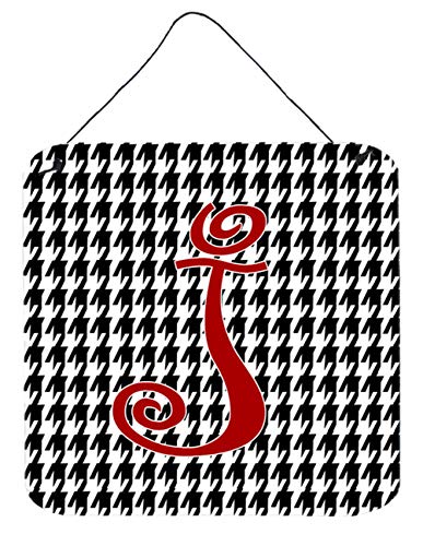Caroline's Treasures CJ1035-JDS66 Letter J Initial Monogram - Houndstooth Black Wall or Door Hanging Prints Aluminum Metal Sign Kitchen Wall Bar Bathroom Plaque Home Decor, 6x6, Multicolor