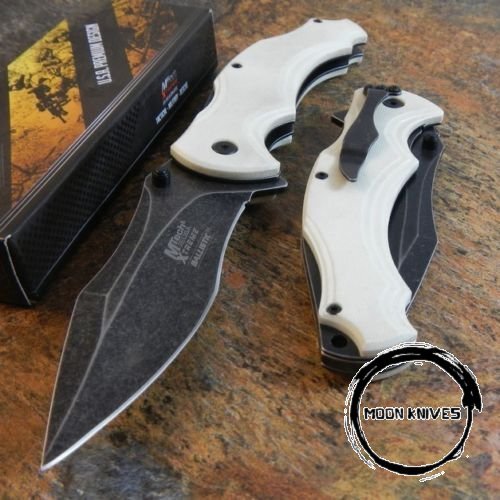 MTech Xtreme WHITE G10 Spring Assisted Opening Stone Wash Folding Pocket Knife