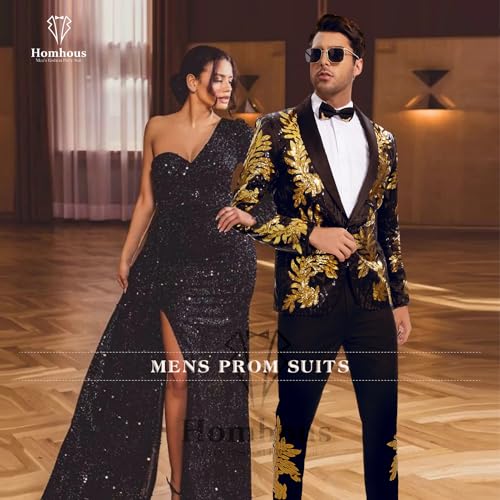 Men's Suit 2 Pieces Blazer and Pants Black with Gold Applique Fit for Wedding Prom3