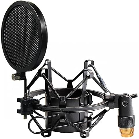 Tencro 47-53mm AT2020 Microphone Shock Mount with Pop Filter & Adapter Anti-Vibration High Isolation Metal Mic Holder Clip, Fits for Diameter of 47-53mm Microphone in Broadcasting, Recording, Etc. L Cover
