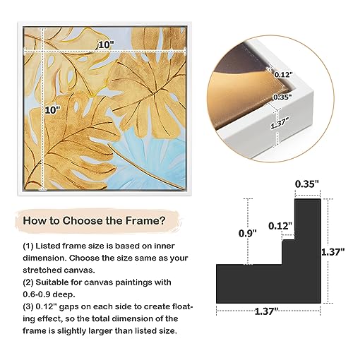 Image of Canvas Frame,10x10 Square Floating Painting Frames,0.9 inch Deep,White