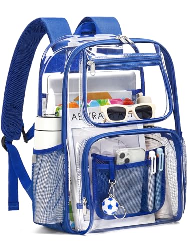 Image of Heavy Duty Clear Backpack For Kids Women Men Boys Girls, 17 Inch See Through Backpack, Large Clear Bookbag, Transparent Bag For School College Sport Work Travel, Dark Blue