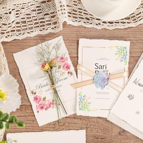 Image of Prudiut 25 Sheets Cotton Watercolor Paper, 300 GSM, 4 x 6 inch, White, Textured, Deckled Edge, Ideal for Watercolors, Wedding Invitations, Cards, Crafts