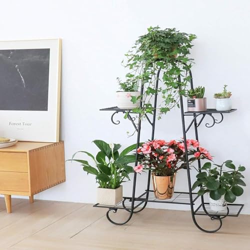 Image of Metal Plant Stand for Patio, Flower Pot Holder Shelf for Multiple Plants, 6-Tier Plant Stands for Indoor and Outdoor Use (Black)