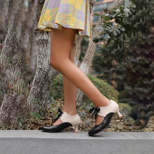 LanreyTaley Women's Vintage Mary Jane Shoes 60s Low Kitten Heels Round Toe Wingtip Brogue Shoes Cut Out Dress Pumps3