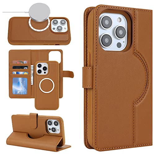 Cavor iPhone 13 Pro Max/12 Pro Max Case Magsafe With Card Holders,Flip Leather Wallet Case,[Detachable 2 in 1][Magnetic Closure],Phone Case for iPhone 13 Pro Max/12 Pro Max - Brown