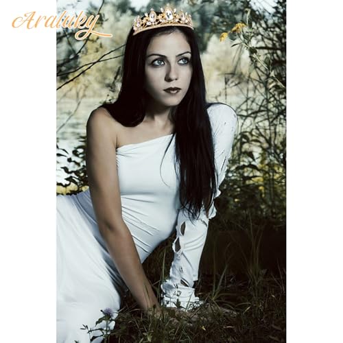Image of Gold Crown, Crystal Tiaras and Crowns for Women Green Queen Crown Gold Tiara for Girls Bridal Wedding Prom Quinceanera Party