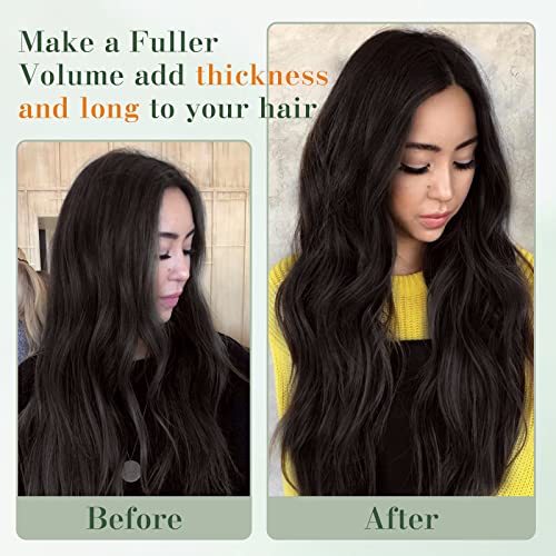 Image of Benehair One Piece Clip in Human Hair Extensions - Natural Black, 16inch 3 /4 Full Head Remy Hair, Long Straight, Soft, 5 Clips