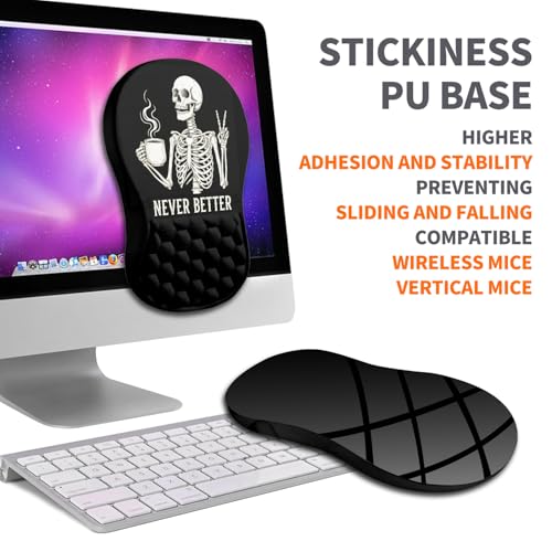 Image of Ergonomic Joint Wrist Support Mouse Pad with Memory Foam Cushion Massage Bump, Carpal Tunnel Pain Relief Mousepad Slope Design for Wrist Rest, 11.8x7.9 in, Funny Skeleton