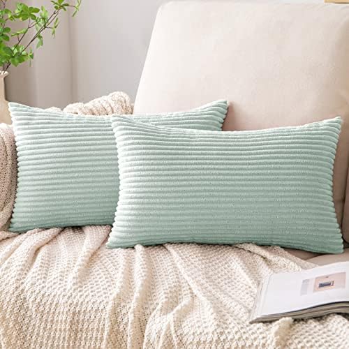 EMEMA Cushion Covers Corduroy Square Throw Pillow Covers Striped Soft Sham Home for Sofa Couch Bedroom Decorative Pillowcases 16x16 Inch 40x40cm Set of 2 Red