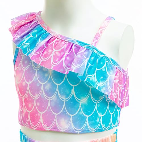 GALLDEALS Girls Swimsuit 3 Piece Bathing Suits Flounce Ruffle Tankini Set Beach Swimwear with Cover Ups Skirt for 3-10 Years4