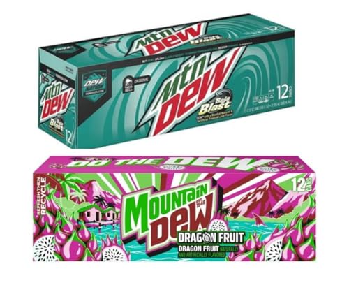 MTNN Dew USA Soft Drink Variety Pack 24 Cans Baja Blast & Dragon Fruit (12 Cans Each 355 ml)