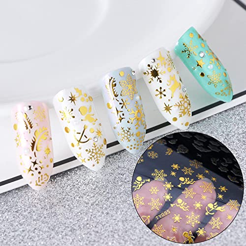Christmas Nail Art Sticker Decals 3D Snowflake Designer Exquisite Golden Silver White Nail Art Supplies Snowflakes Luxurious Winter New Year Nails Decoration Design Diy Acrylic Nail Art,1 Large Sheets #TOP2