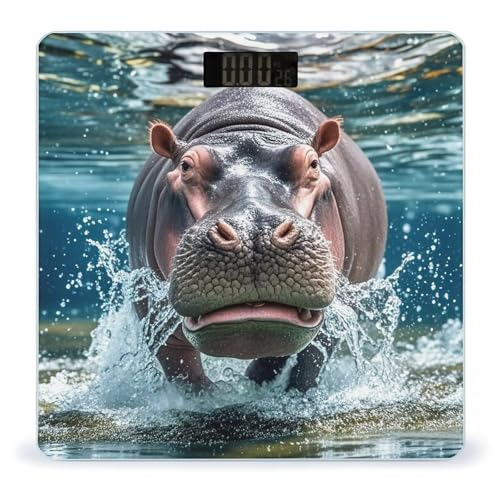 Báscula de baño digital Diving Hippo de vidrio templado miniatura 1