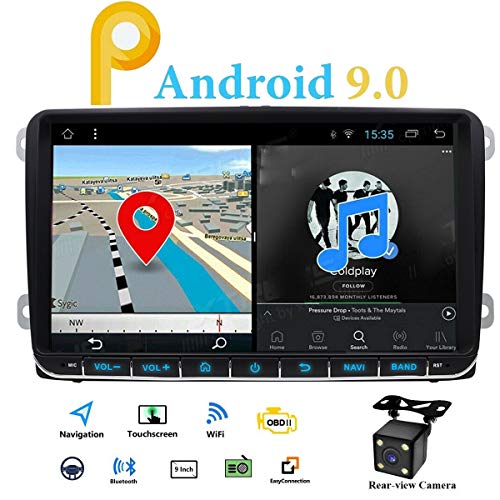 Unidad de radio para coche Android 9.0 2 Din de 9 pulgadas con DSP WiFi para Volkswagen VW Passat Polo Golf Caddy Touran Jetta T5 Seat Sharan MK5 MK6 EOS Car Stereo Bluetooth Sat Nav GPS WiFi USB
