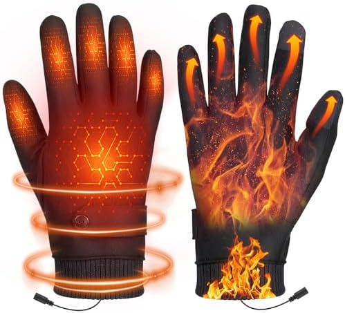Anpress USB Heated Gloves for Men Women Full Finger Electric Heated Gloves Hand Warmers Waterproof Windproof Thermal Heating Mittens Warm Winter Gloves for Cycling Driving Skiing, 3 Levels Temperature