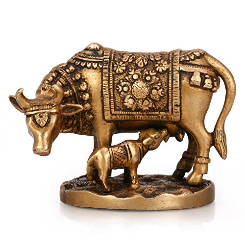 Estatua de Bronce Kamdhenu Vaca y Ternero miniatura 2