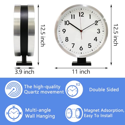Reloj de pared doble cara aluminio analógico silencioso miniatura 2