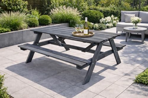 Callow Retail Premium Grey Wooden Picnic Bench - Garden or Pub Picnic Table 148cm x 155cm x 75cm Garden, Patio, Outdoors, Furniture (GREY)