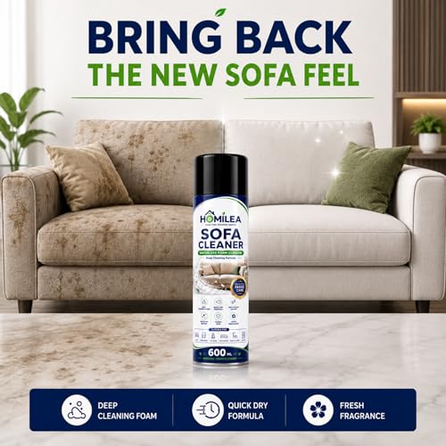 Image of Sofa Cleaner Foam Spray 600ml | Waterless Upholstery Cleaner for Sofa, Carpet, Mattress & Car Seats | Deep Cleaning Foam Removes Stains, Dirt & Odours | Quick Dry Fabric Clean with Fresh Fragrance