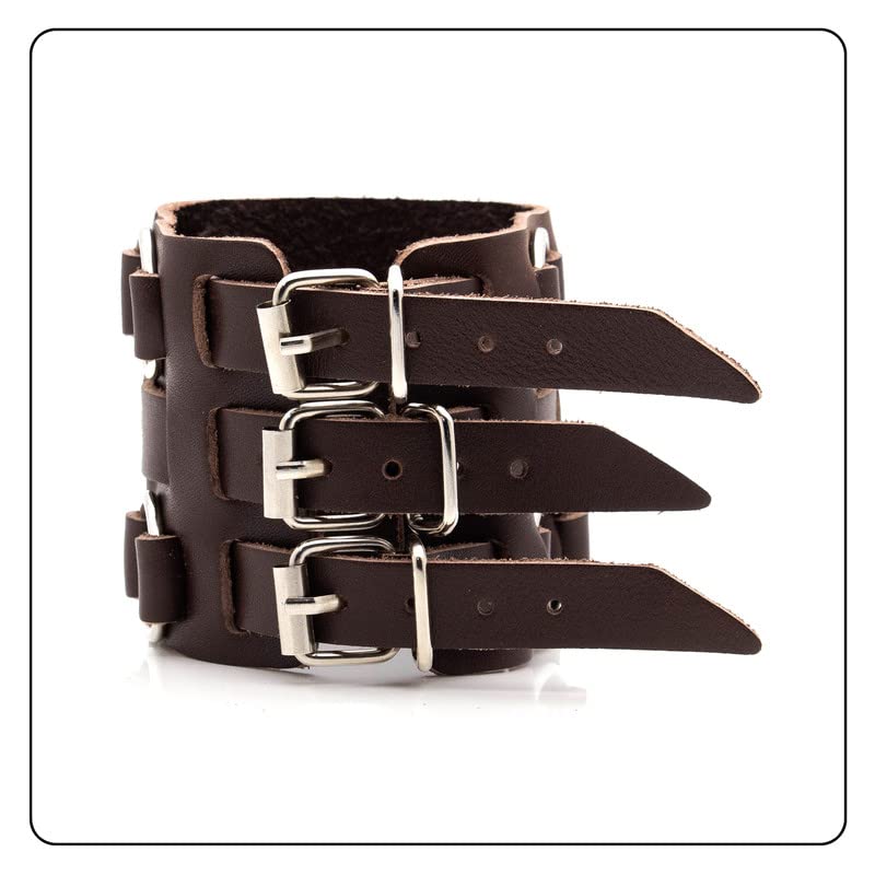 Punk Belt Buckle Bracelet Wide Leather Wristband Adjustable Arm Cuff Bracelet3