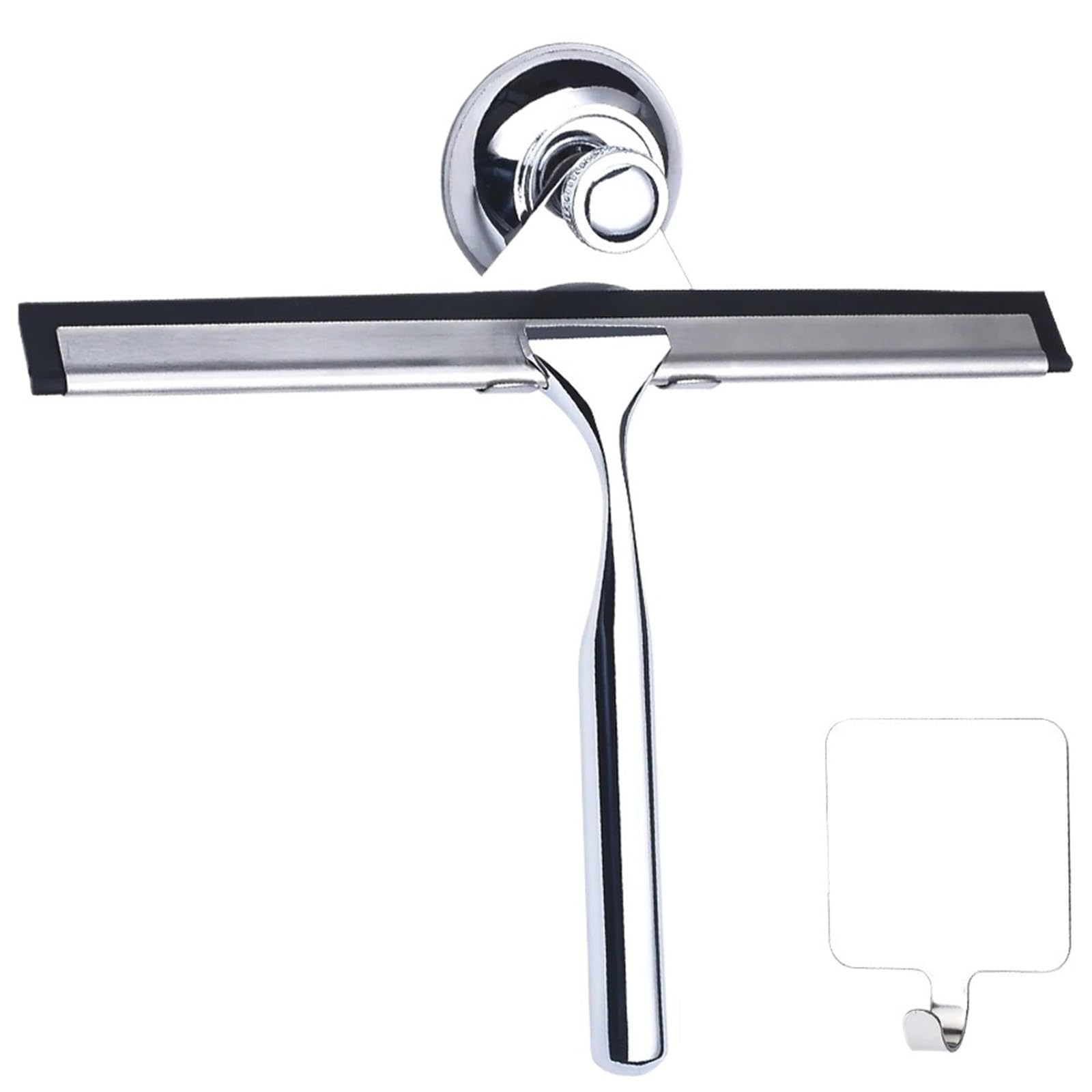 Window Squeegee 12'' Shower Squeegee Window Wiper Stainless Steel Handle Scrape Glass Door Suction Cup Hook(12inch-2hooks)