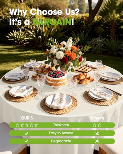 Image of Pureegg Plastic Table Cloth Disposable 8 Pack, 84'' Round Table Cloths, Party, Wedding, Thanksgiving Decorations, Fall Tablecloths, Round, Beige Plastic Cover, Leakproof & Sturdy, Cream, Ivory