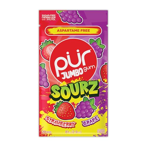 Image of PUR Jumbo Gum, Sour Strawberry & Grape, Xylitol Gum, 20 Count