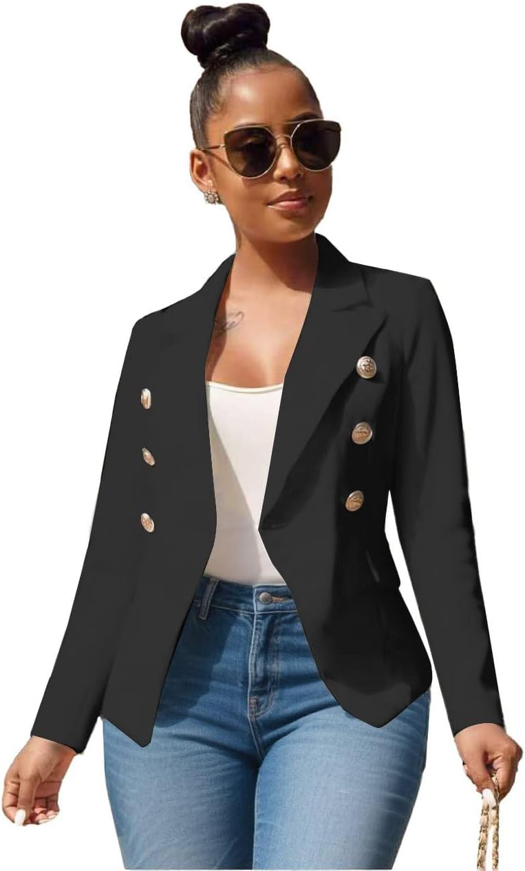 Women's Business Blazer Casual Long Sleeves Lapel Open Front Suit Jacket Work Blazer with Pockets