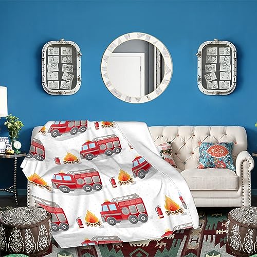 Image of Fire Truck Blanket - Super Soft Fleece Throw Blanket for Couch, Bed - 60x50 in - Teen