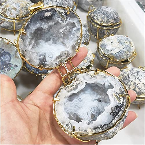 PAKMEZ Minerals s Natural Handmade Storage Agate geode Necklace Rough Quartz Earring Rings Box Women Jewelry Container s Decoration (Color : Agate Geode)