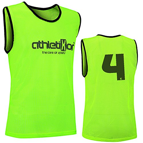 athletikor 12 Fußballleibchen mit Rückennummern - Trainingsleibchen - Leibchen - Markierungshemden (Gelb, D - B Jugend M/L: 64X50CM) Cover