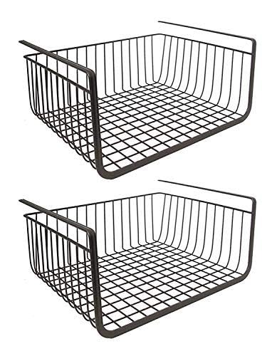Image of Styleys Kitchen Under Cabinet Shelf Wire Rack Organizer Storage Undershelf Basket (Black, 15.5-inch S11027) - Set of 2, Tiered Shelf