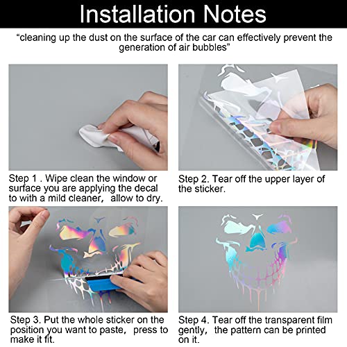 Oiiki 5Pcs 3D Laser Skull Car Stickers Decals, Reflective Multicolored Cartoon Waterproof Self-Adhesive Vinyl Auto Exterior Decoration Accessories For Vehicle Hood, Doors, Bumper, Windows 6.26"X6.97" #TOP2