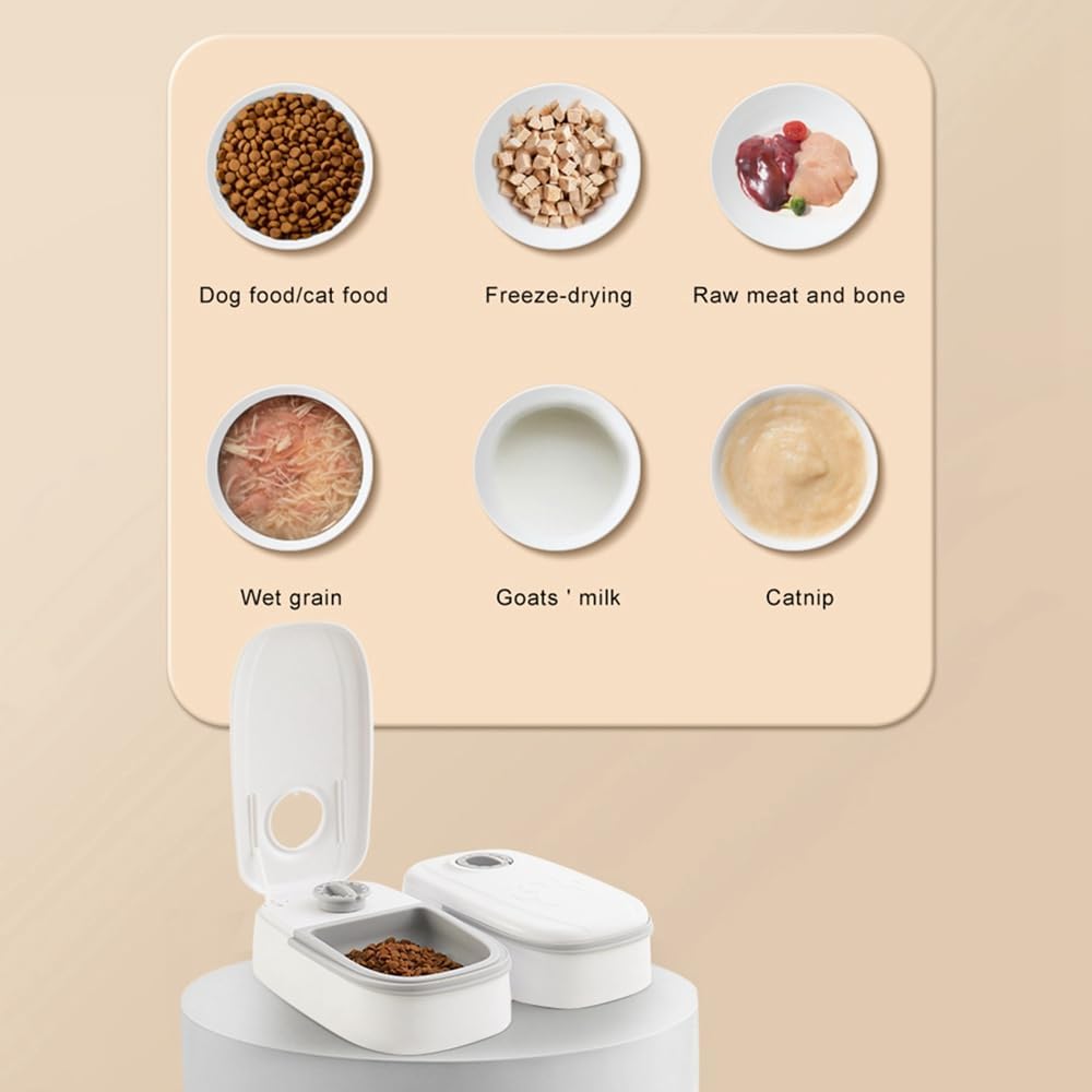 Automatic Pet Food Dispenser with Timer, Smart Feeder with Stainless Steel Bowl, White