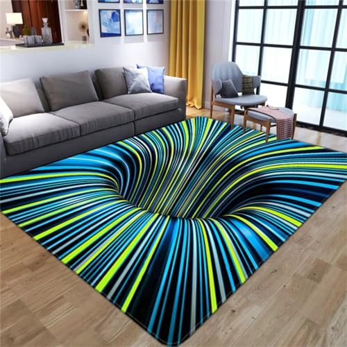 Alfombra lavable azul y verde 100x150cm con ilusión óptica para dormitorio infantil 2