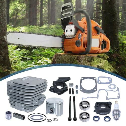 Kolben und Zylinder Kit für Husqvarna 61 & Jonsered 625 630 Motorsäge, AUMEL Cylinder + Kolben + Dichtungssatz + Öldichtung + Kugellager + Zündkerze Ersatzteile Zubehör 26 in 1