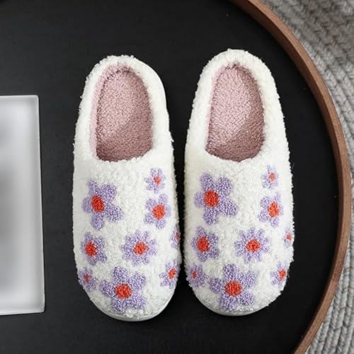 Flower Slippers Cute Lavender Floral Women Men Winter Indoor Comfortable Plush Slip-on4