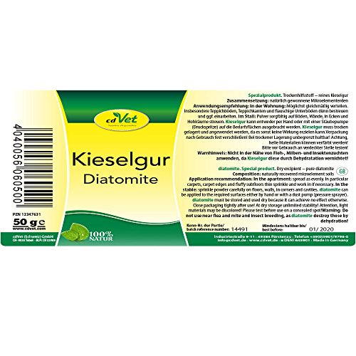 cdVet Naturprodukte Kieselgur 50 g - Hund, Katze, Vogel, Kleintiere - Trockenhilfsstoff - Feuchtigkeitsbindend - bindet Floh + Milbenkot - Stallhygiene - Stallklima - 100% Natur - Kieselalgen