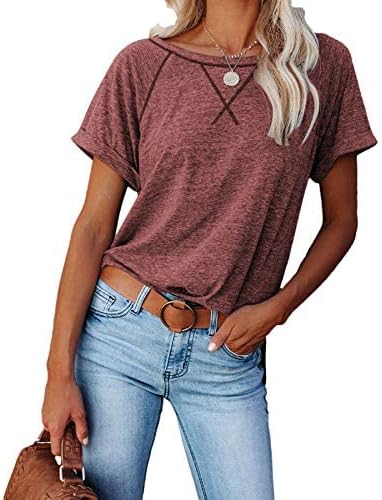 ayreus Womens Short Sleeve Shirts Crewneck Casual T Shirts Plus Size Tops Loose Fit Raglan Summer Tshirts Tees(1-Dark Red,Small)