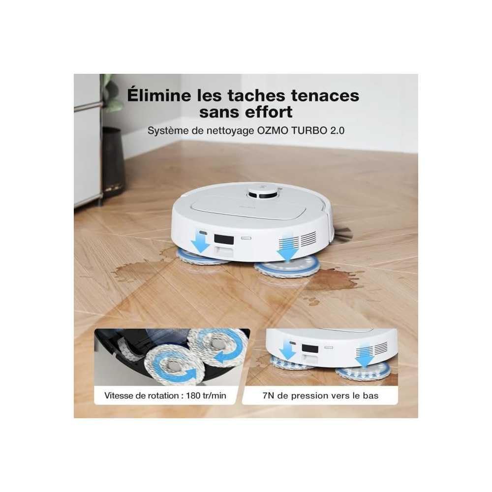 ECOVACS DEEBOT N30 PRO OMNI Robot Aspirapolvere Lavapavimenti, 10000Pa, Mopping Adattivo dei Bordi, ZeroTangle, Lavapavimenti ad Acqua Calda, Asciugatura ad Aria Calda, 9mm Sollevamento Mop, Bianca