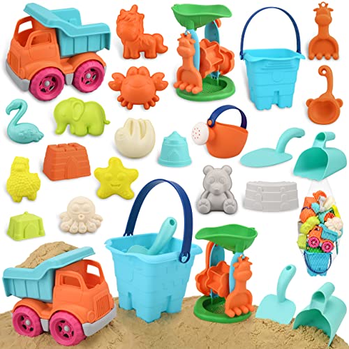 Balnore Beach Toys, Sand Toys for Kids 23 Piece for Kids with Castle Building Kit, Animals Castle Molds Beach Shovel Rake Other Tools Kit,Sandbox Toys Gift for Kids with Mesh Bag