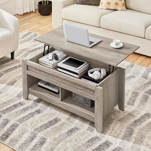 Table basse relevable MDF 104 cm gris moderne Abician