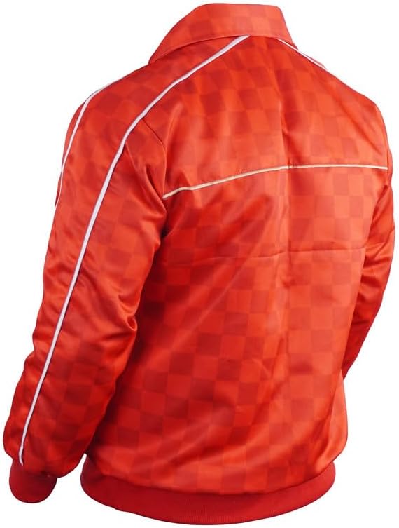 Men's Lightweight Red Satin Bomber Jacket - Checkered Pattern Outerwear Varsity Bomber Jacket Men