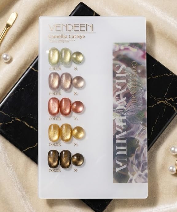 Image of Set of 6 Professional Cat Eye Gel Polish | Magnetic Nail Art Gel Polish | UV /LED Soak-Off | Long-Lasting | Shiny Cat-Eye Effect (15 ML) (Glitter Shade)