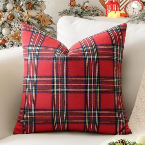 Sungeek 1 Stück Weihnachten Schottisches Karo Kissenbezug, Plaid...