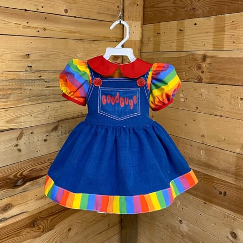 Tempura Little Girl Doll 2 Pieces Outfit Rainbow Doll Collar Puff Sleeve Tops Suspender Skirt with Front Pocket3