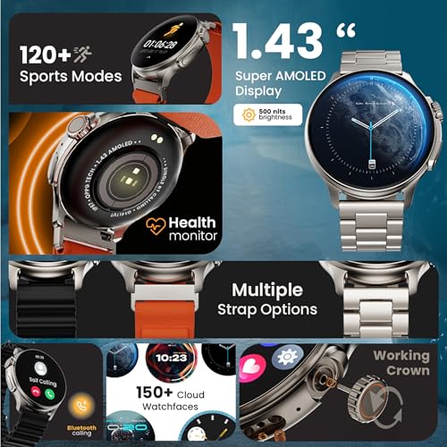 GOBOULT Newly Launched Crown R Pro Smart Watch 1.43''HD AMOLED, Bluetooth Calling, Working Crown, Zinc Alloy Frame, 600 Nits Brightness, AI Voice... - Image 3