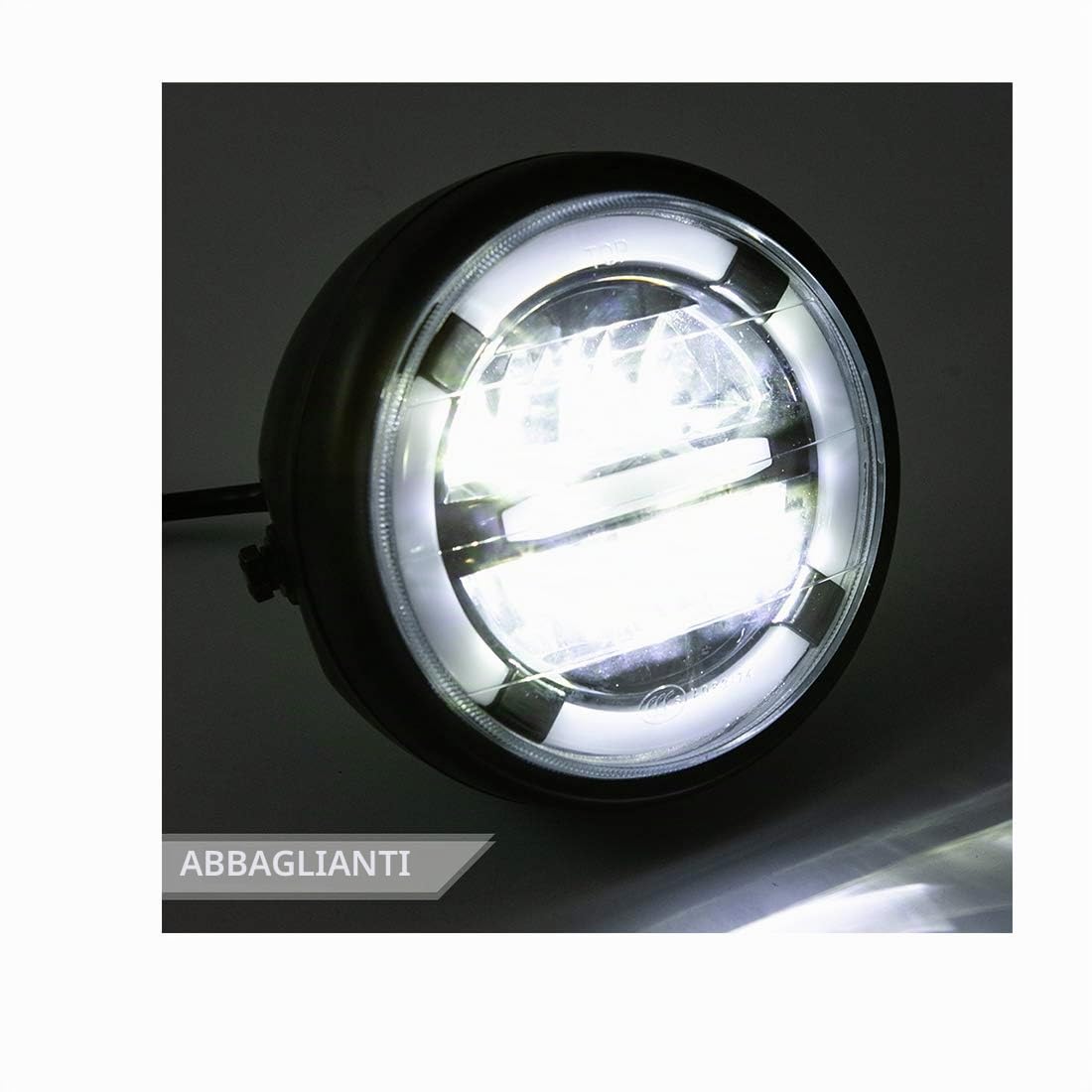 Set di fari per moto universali a LED con luci diurne a luce bianca per Cafe Racer Bobber Chopper