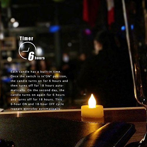 Image of 12 Battery Operated Flameless LED Tea Lights with Timer Realistic Flickering Electric Tealight Votive Candles Set Bulk Baptism Wedding Party Decoration Kitchen Home Decor Centerpieces Batteries Incl.